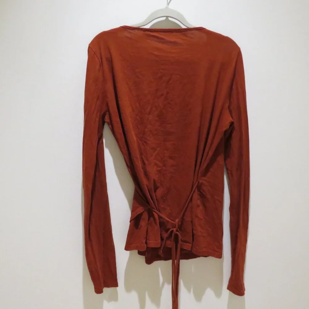 REBECCA TAYLOR Slim Wrap Blouse in Cayenne Fall Minimalist Office Cotton Alpaca - Picture 7 of 13